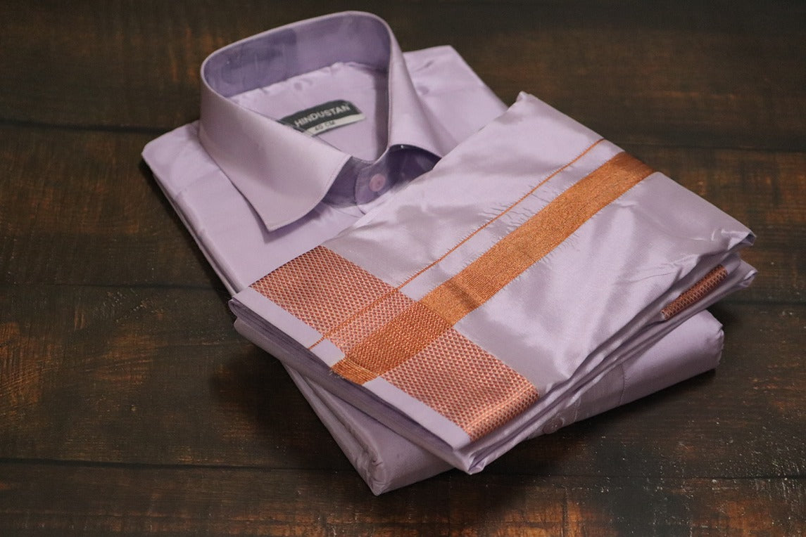 Artsilk Ultra Violet Shirt + Purple Dhoti with 100k Copper Border - Full Sleeve