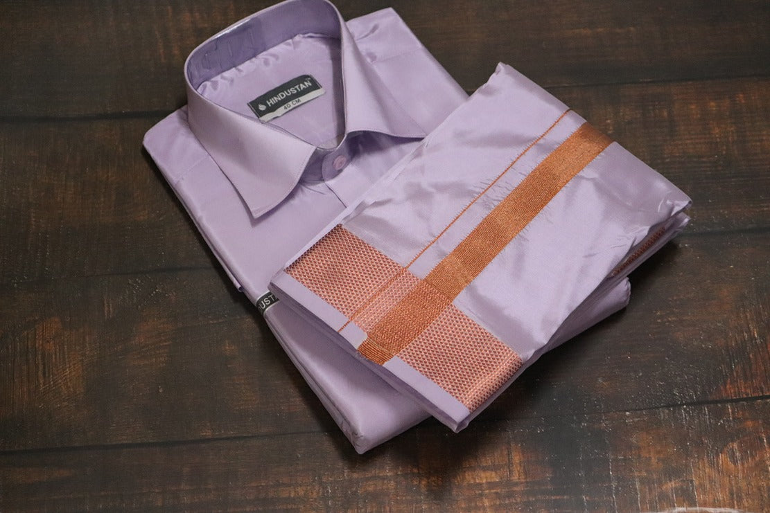 Artsilk Ultra Violet Shirt + Purple Dhoti with 100k Copper Border - Full Sleeve