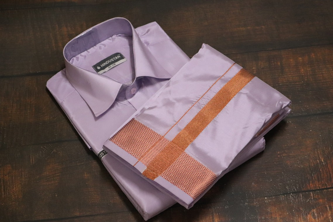 Artsilk Ultra Violet Shirt + Purple Dhoti with 100k Copper Border - Full Sleeve
