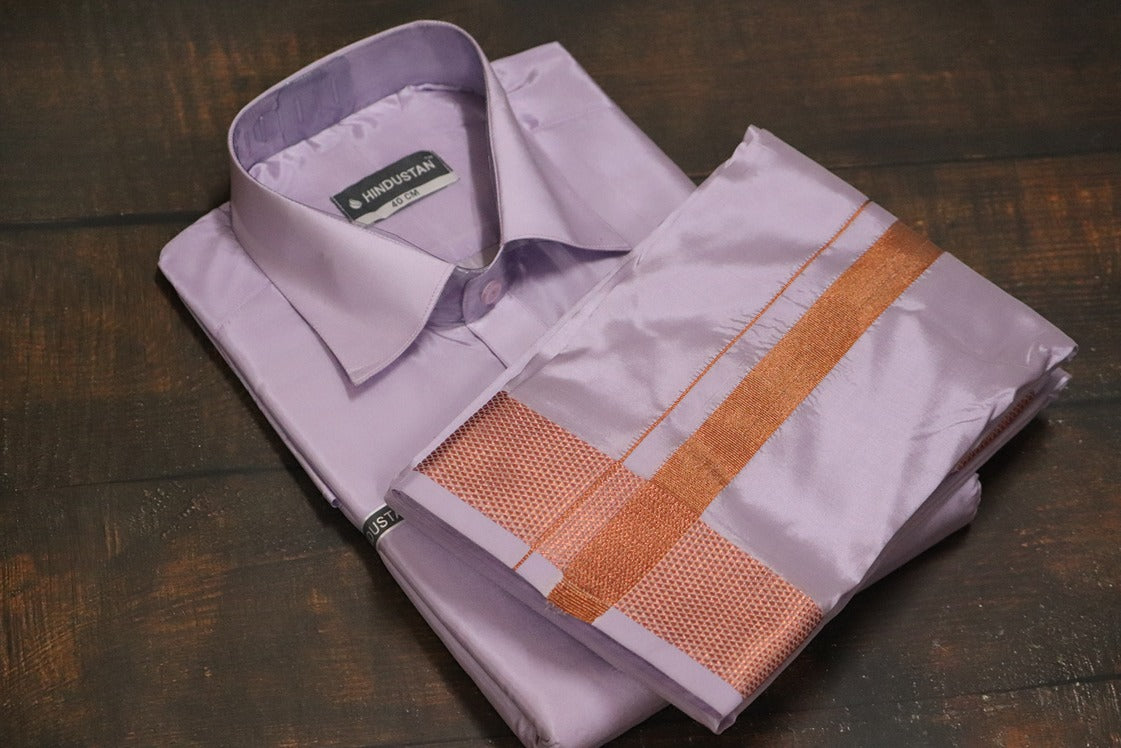 Artsilk Ultra Violet Shirt + Purple Dhoti with 100k Copper Border - Full Sleeve