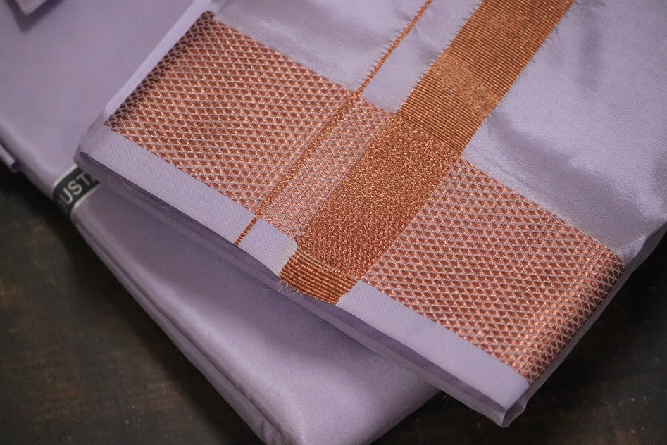 Artsilk Ultra Violet Shirt + Purple Dhoti with 100k Copper Border - Full Sleeve