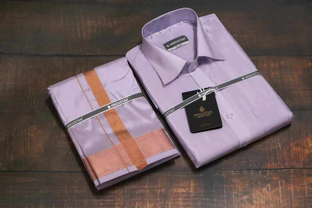 Artsilk Ultra Violet Shirt + Purple Dhoti with 100k Copper Border - Full Sleeve