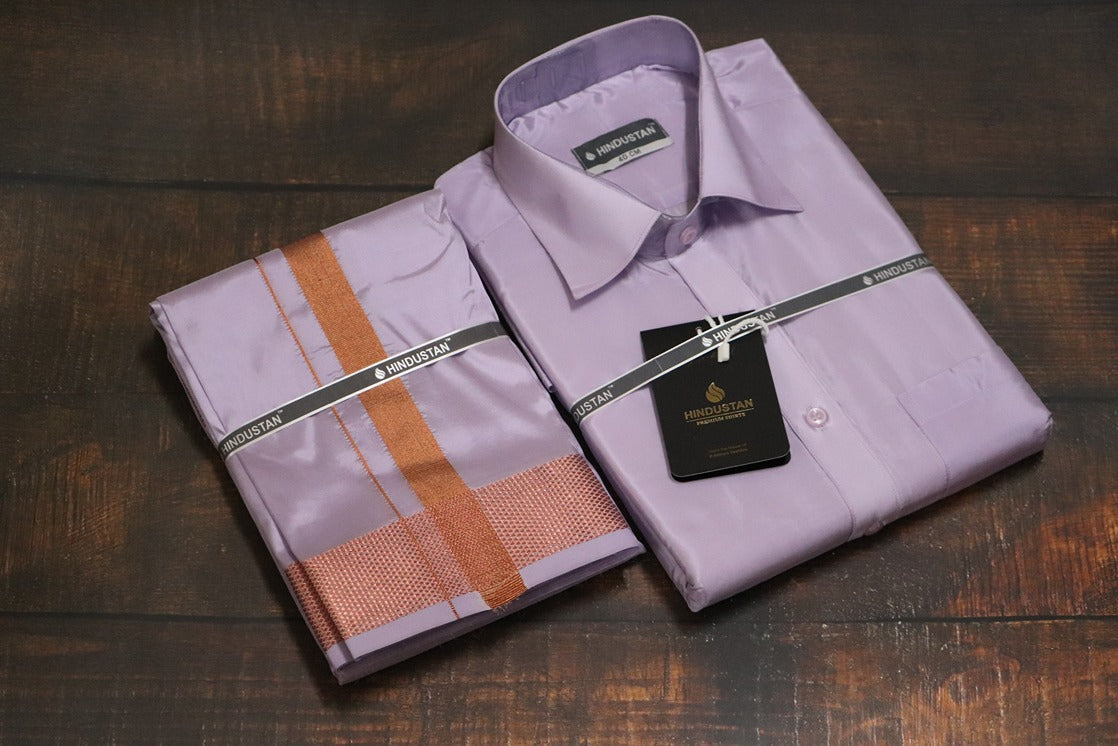 Artsilk Ultra Violet Shirt + Purple Dhoti with 100k Copper Border - Full Sleeve