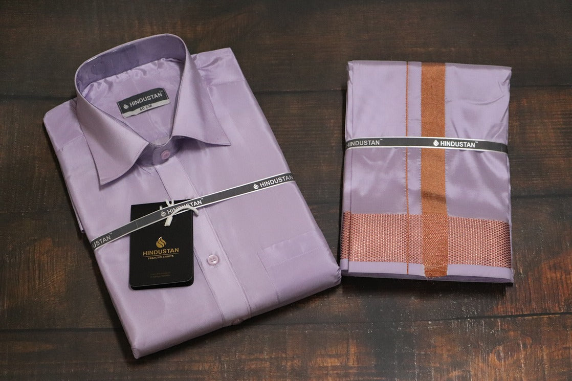 Artsilk Ultra Violet Shirt + Purple Dhoti with 100k Copper Border - Full Sleeve