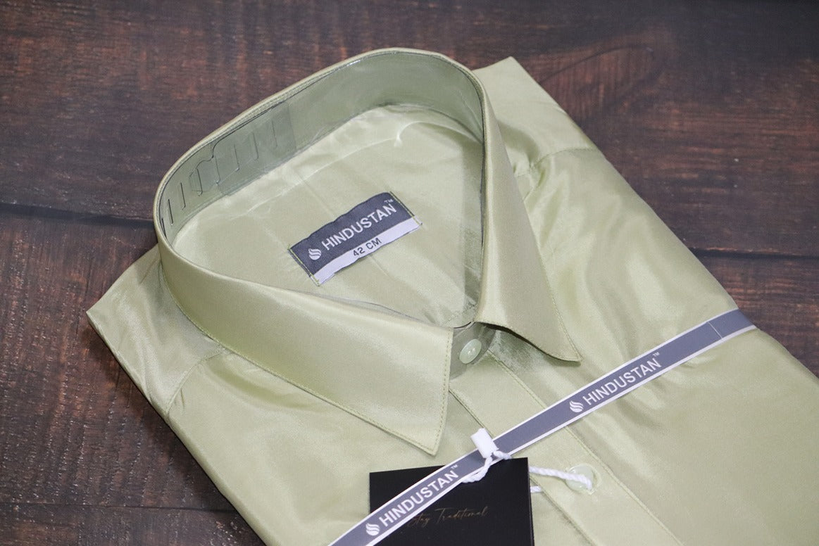 Artsilk River Green Shirt + Green Dhoti with 100k Copper Dhoti