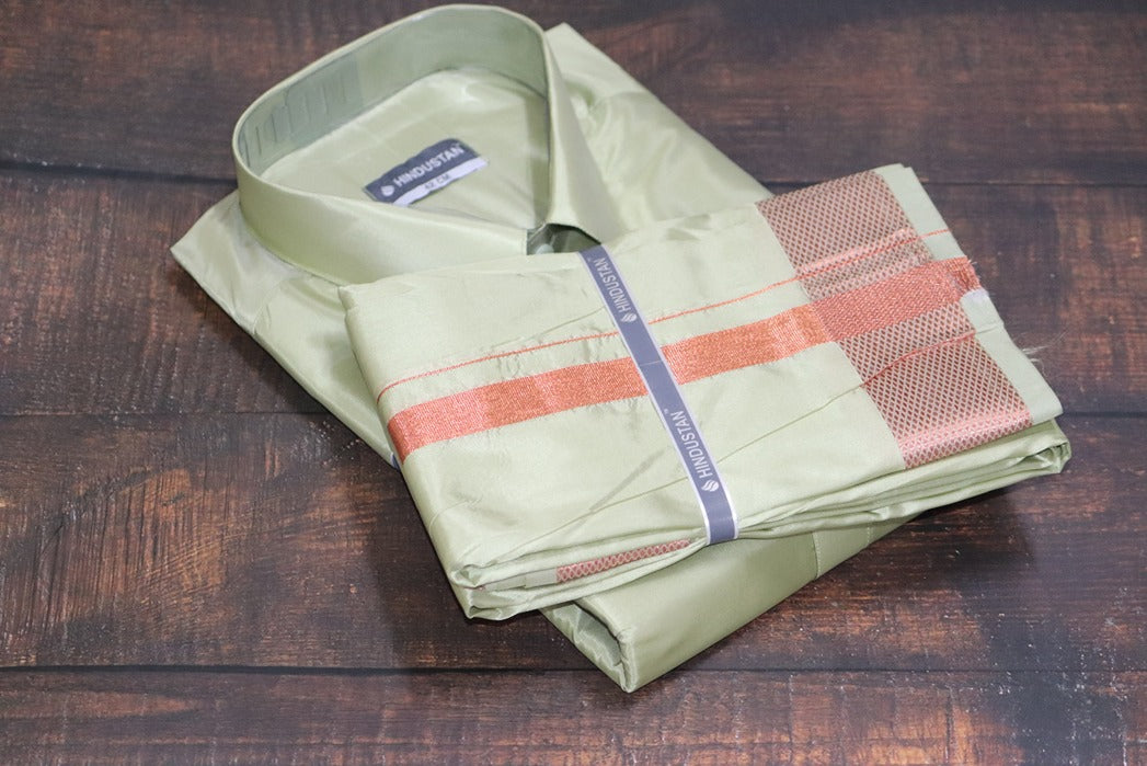 Artsilk River Green Shirt + Green Dhoti with 100k Copper Dhoti