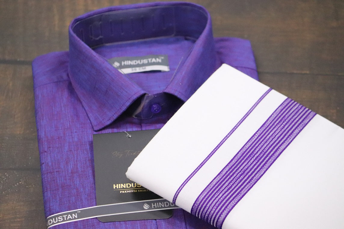 Matching Shirt & Dhoti Combo Set (Indigo Violet - S3)