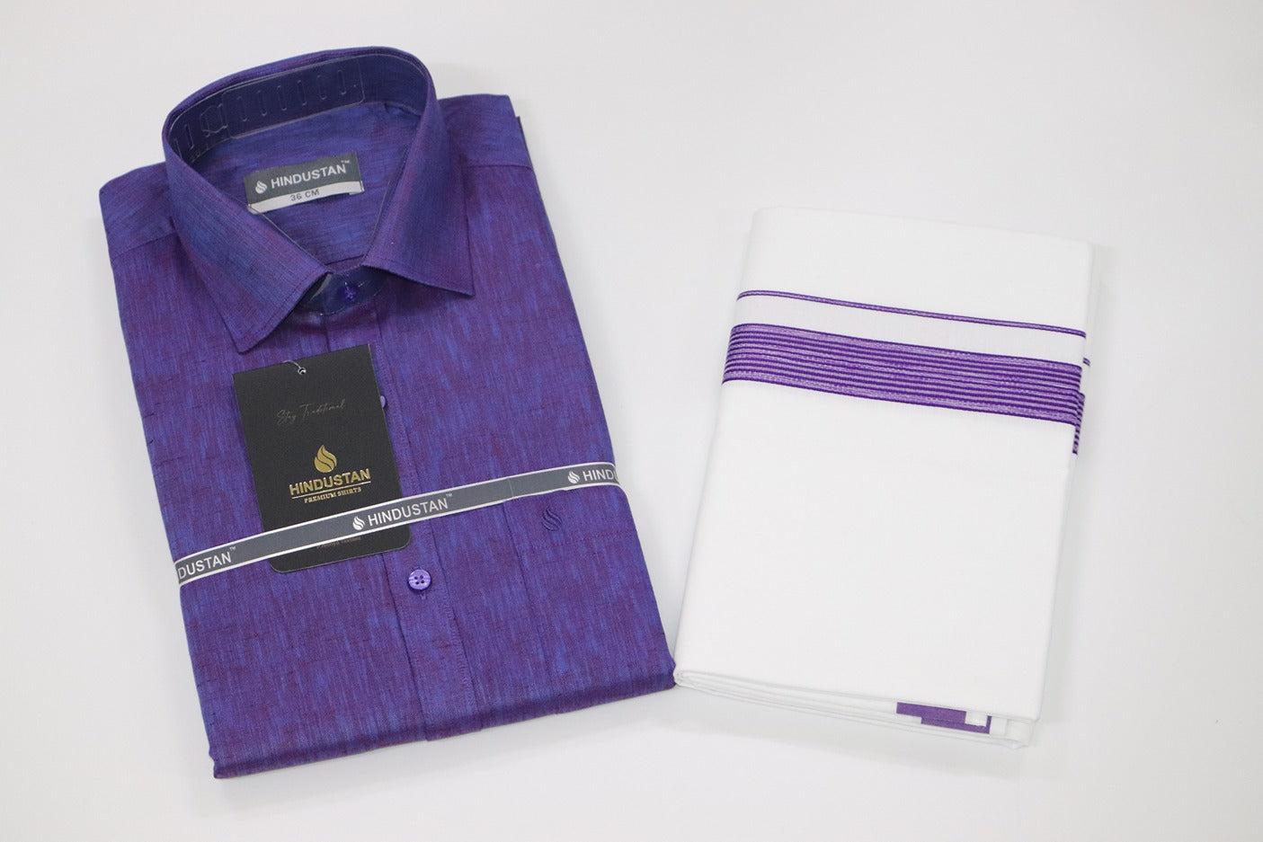 Matching Shirt & Dhoti Combo Set (Indigo Violet - S3)