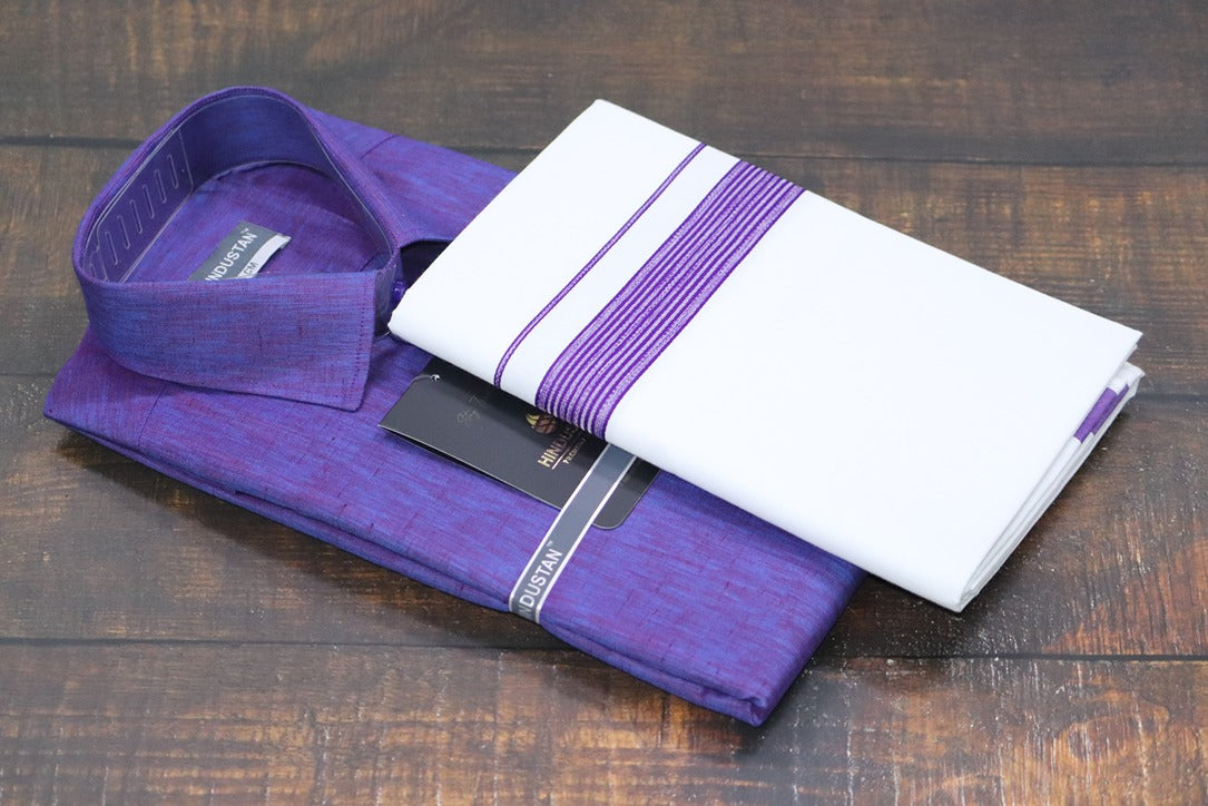 Matching Shirt & Dhoti Combo Set (Indigo Violet - S3)