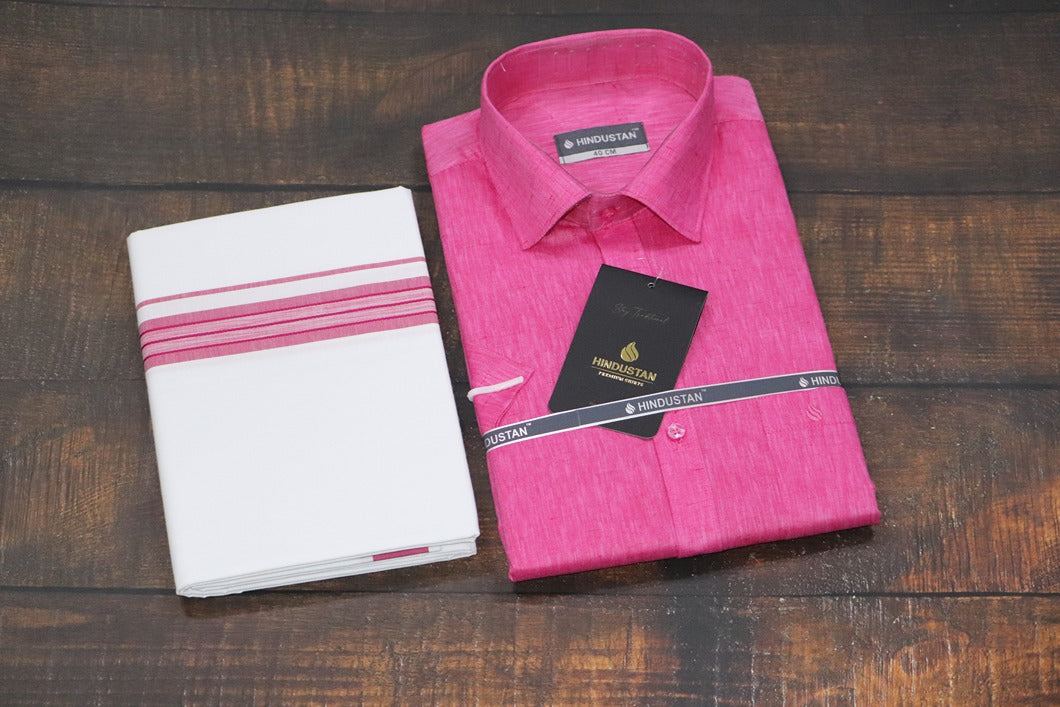 Matching Shirt & Dhoti Combo Set (Rosewood Pink - S2)