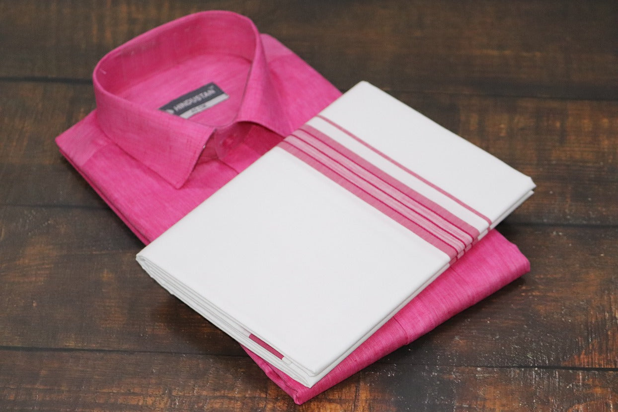Matching Shirt & Dhoti Combo Set (Rosewood Pink - S2)