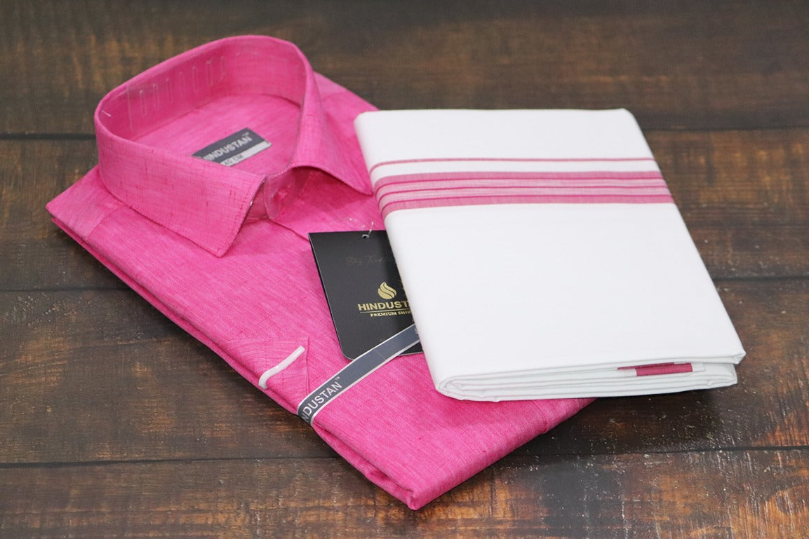 Matching Shirt & Dhoti Combo Set (Rosewood Pink - S2)