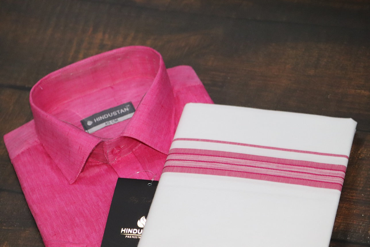 Matching Shirt & Dhoti Combo Set (Rosewood Pink - S2)