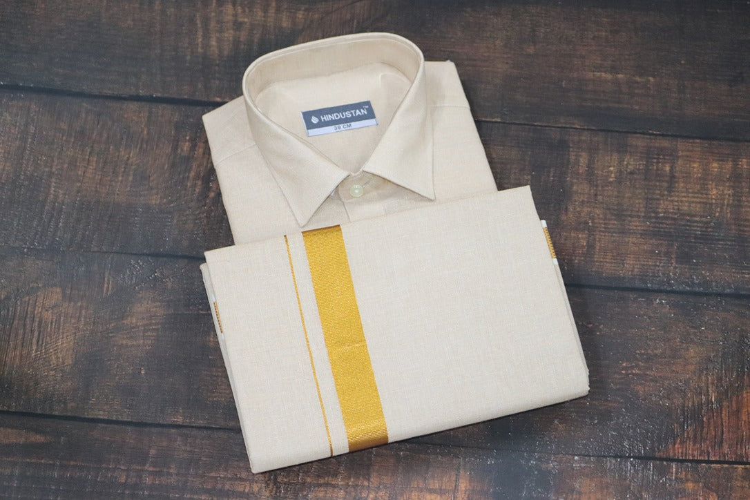 Tissue Gold Matching Shirt+Dhoti Set