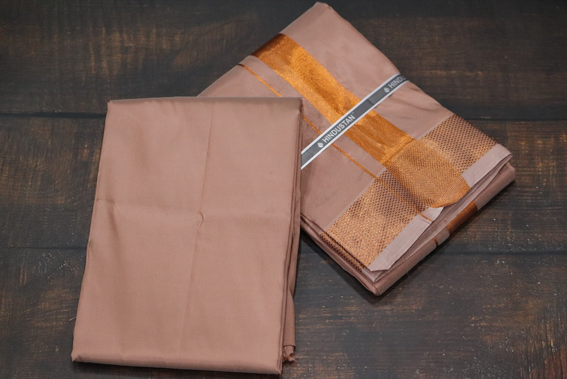 Artsilk 100k Copper Combo Set(Shirt Fabric+Dhoti)