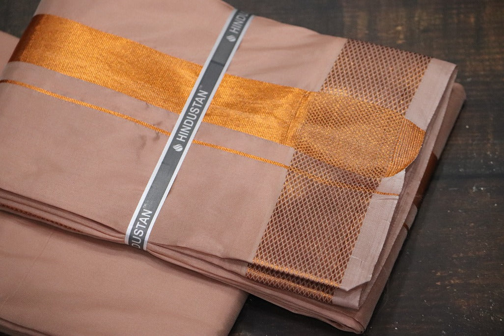 Artsilk 100k Copper Combo Set(Shirt Fabric+Dhoti)