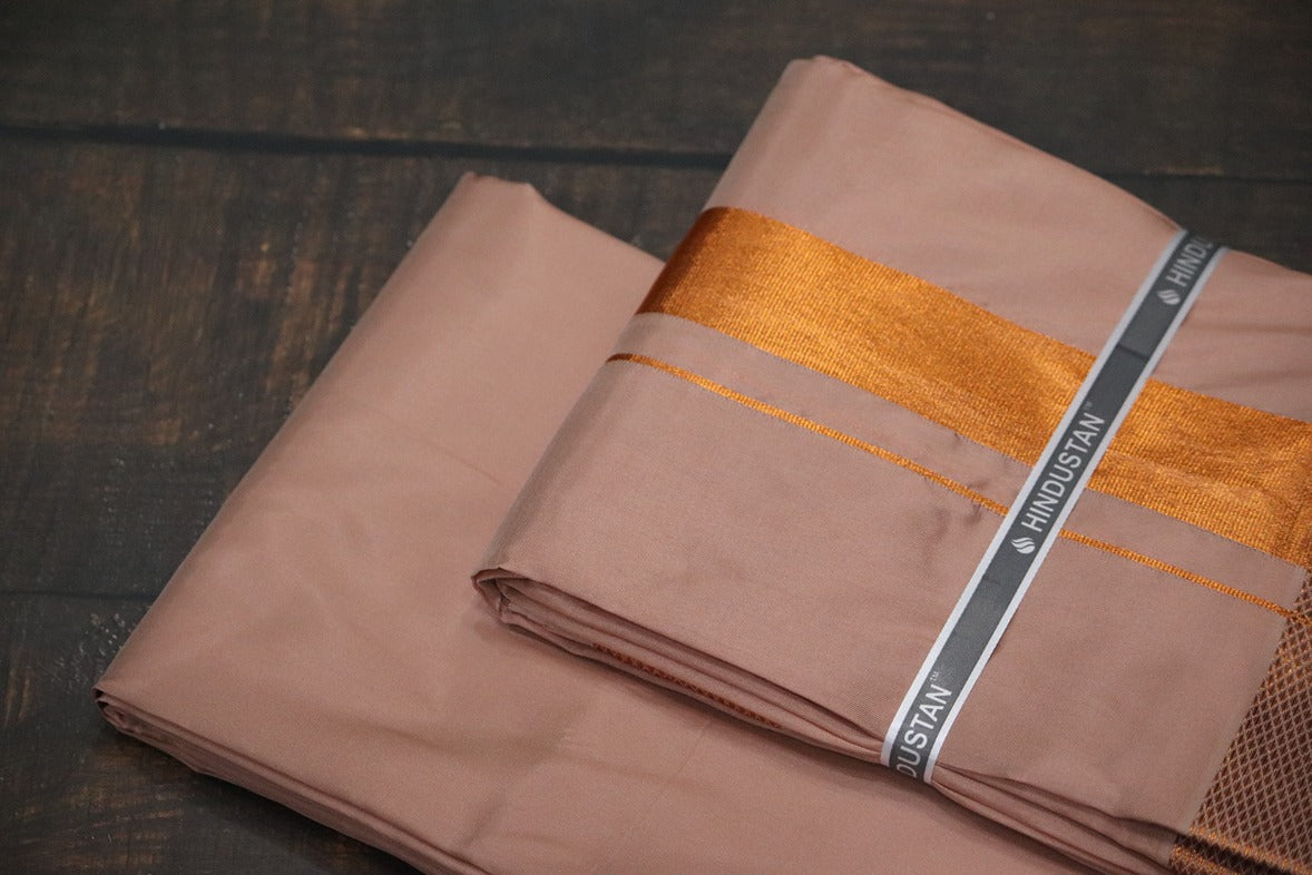 Artsilk 100k Copper Combo Set(Shirt Fabric+Dhoti)