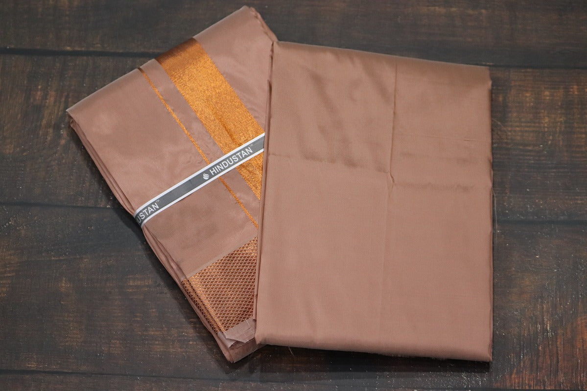 Artsilk 100k Copper Combo Set(Shirt Fabric+Dhoti)