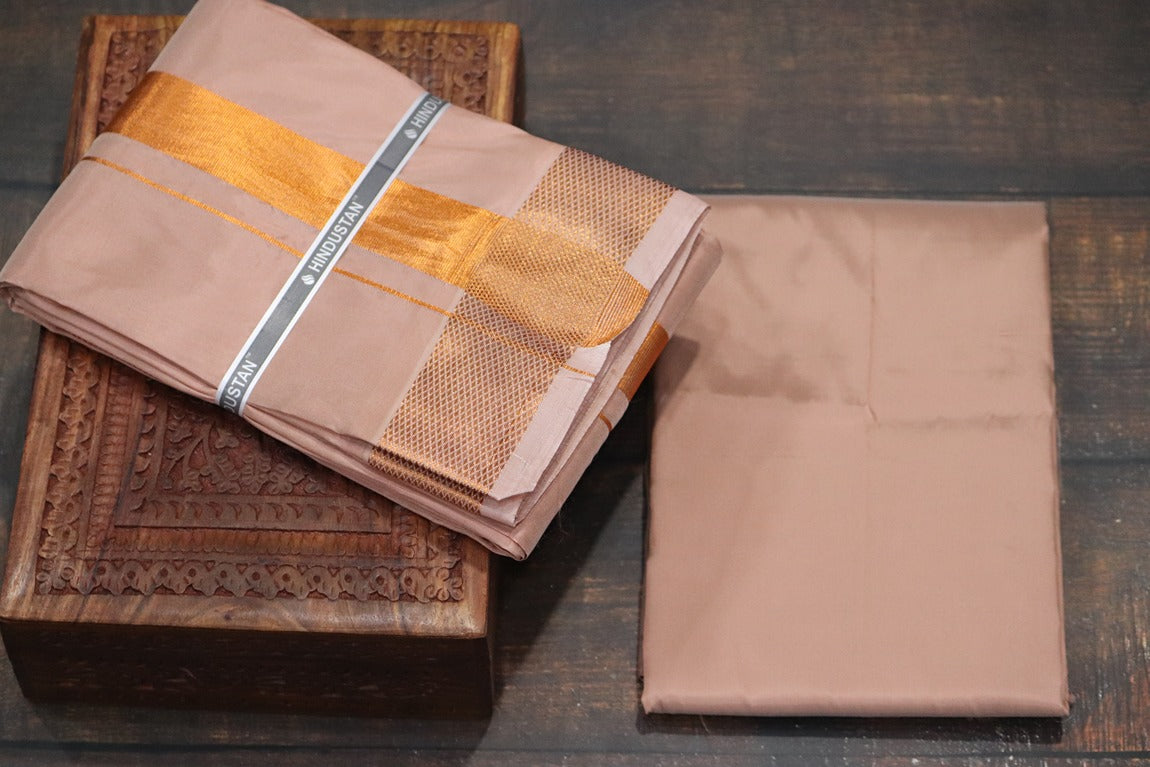 Artsilk 100k Copper Combo Set(Shirt Fabric+Dhoti)