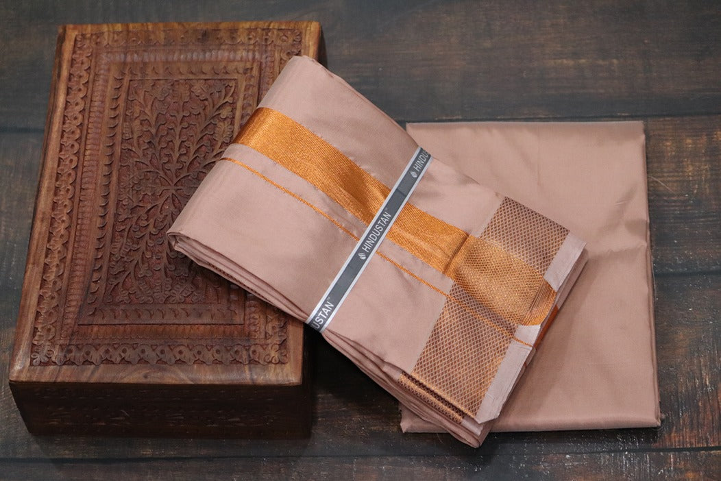 Artsilk 100k Copper Combo Set(Shirt Fabric+Dhoti)