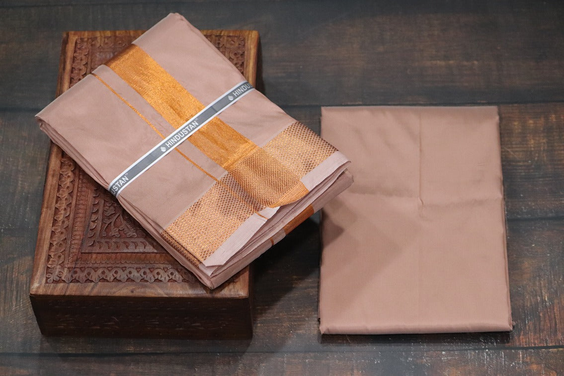 Artsilk 100k Copper Combo Set(Shirt Fabric+Dhoti)
