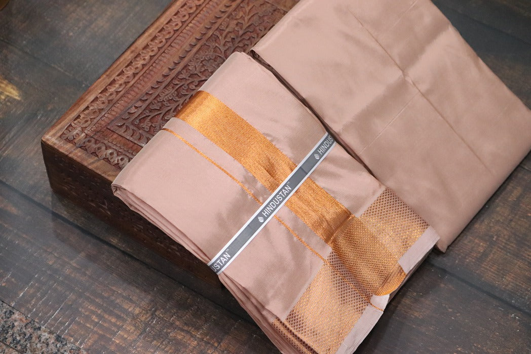 Artsilk 100k Copper Combo Set(Shirt Fabric+Dhoti)
