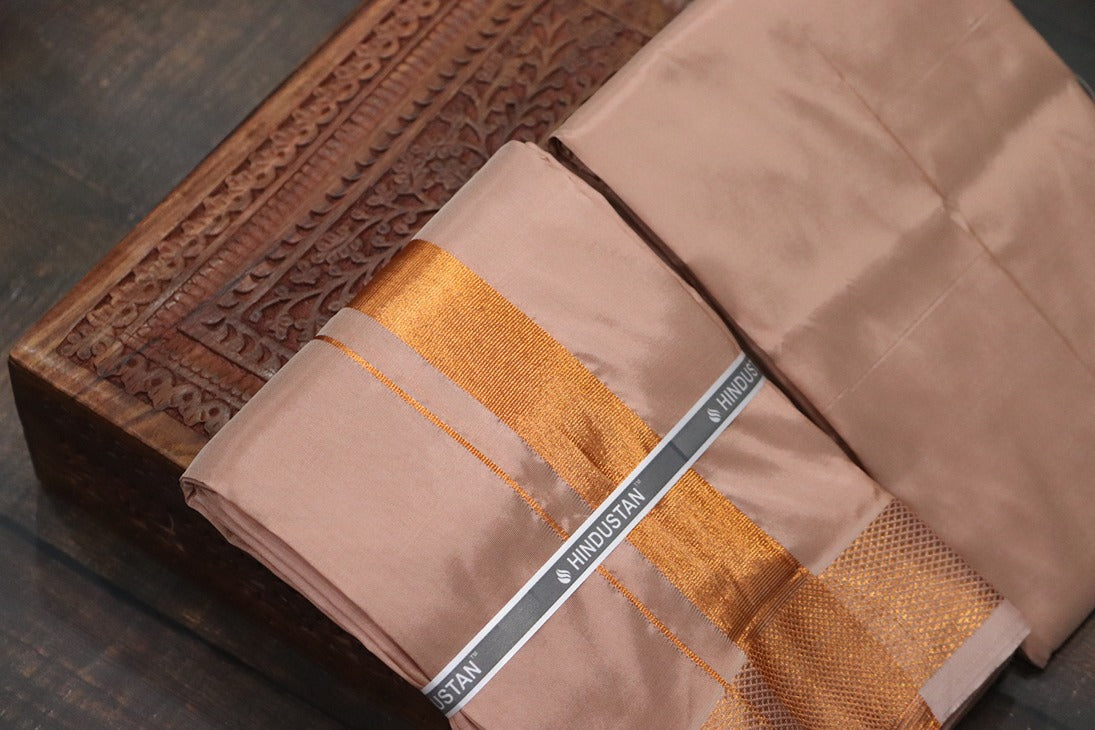 Artsilk 100k Copper Combo Set(Shirt Fabric+Dhoti)