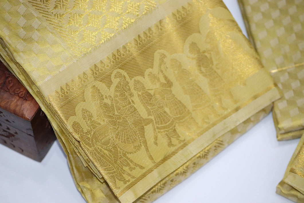 Aryan Silk Mix Ancient Metallic Gold Shirt Material+Dhoti Set (MANNAN EDITION)