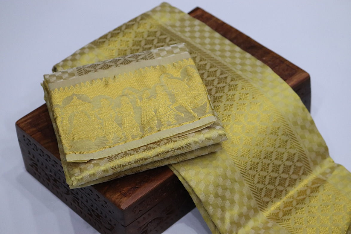 Aryan Silk Mix Ancient Metallic Gold Shirt Material+Dhoti Set (MANNAN EDITION)