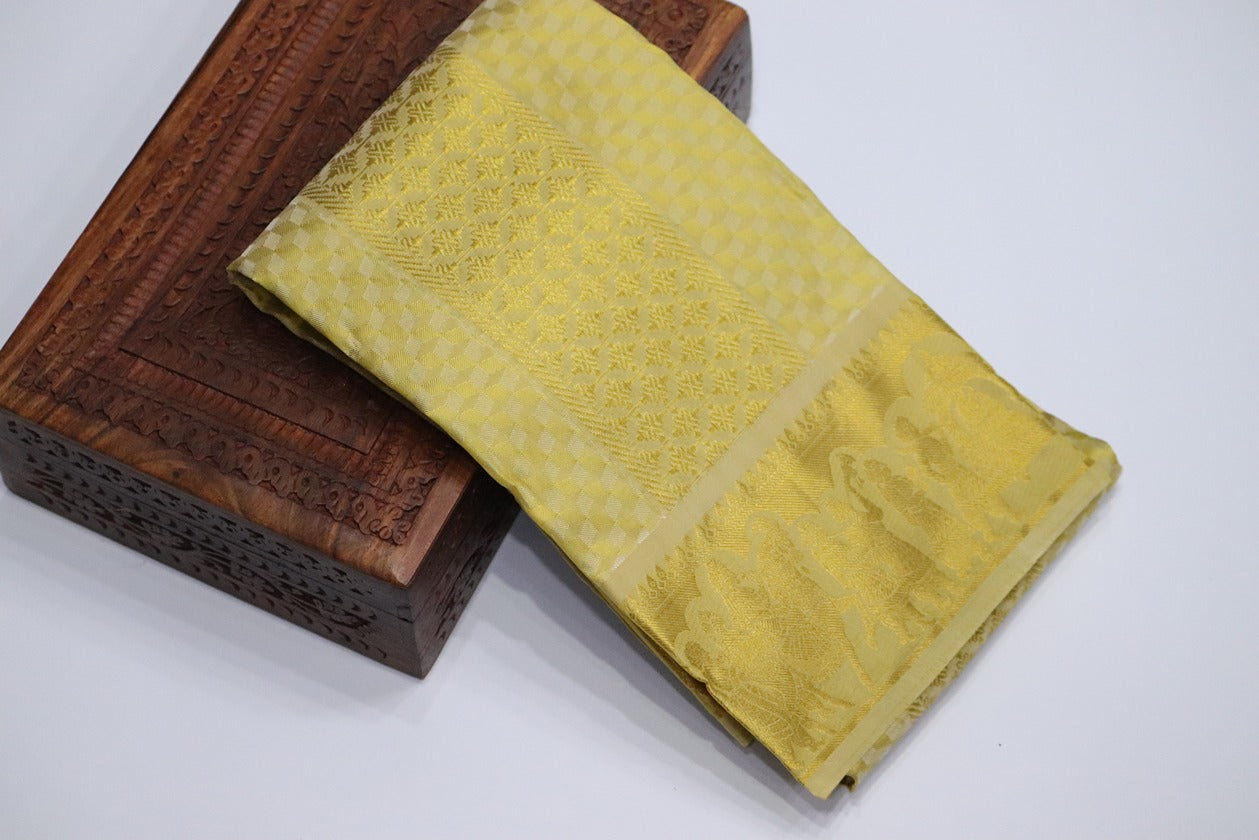 Aryan Silk Mix Ancient Metallic Gold Shirt Material+Dhoti Set (MANNAN EDITION)