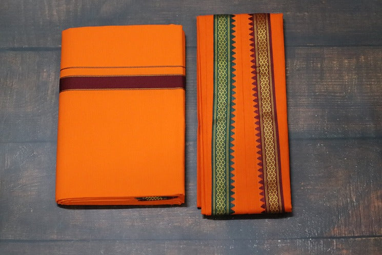 Thalapathy Orange Dhoti+Towel (Angavasthiram) Combo