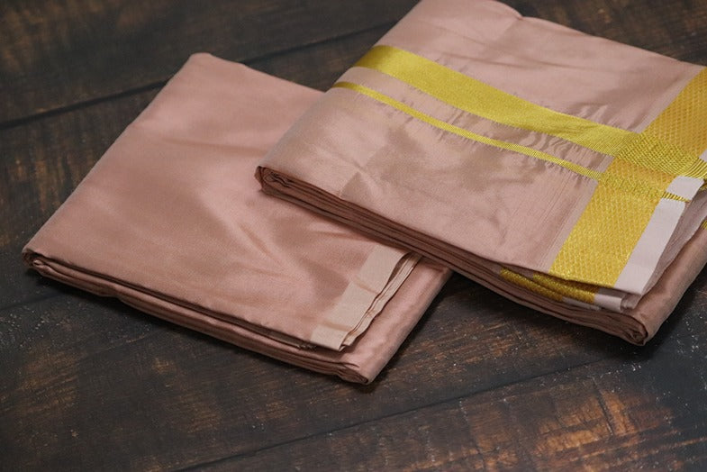 Artsilk 50k Copper Combo Set(Shirt Fabric+Dhoti) with Gold Border