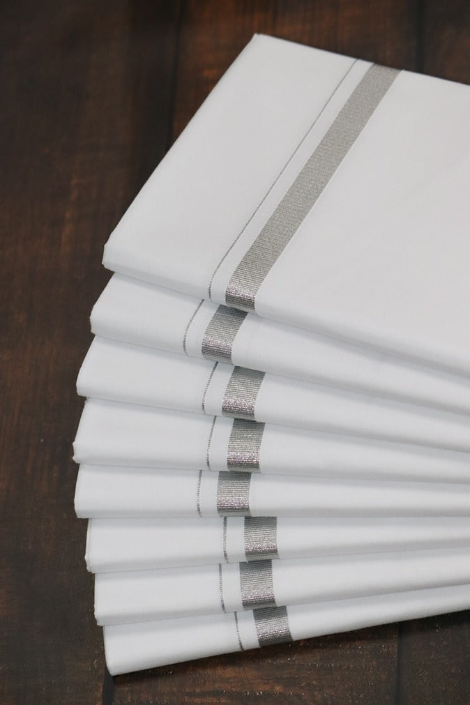 Silver Jari 30k White Dhoti (Double - 3.90mtr)