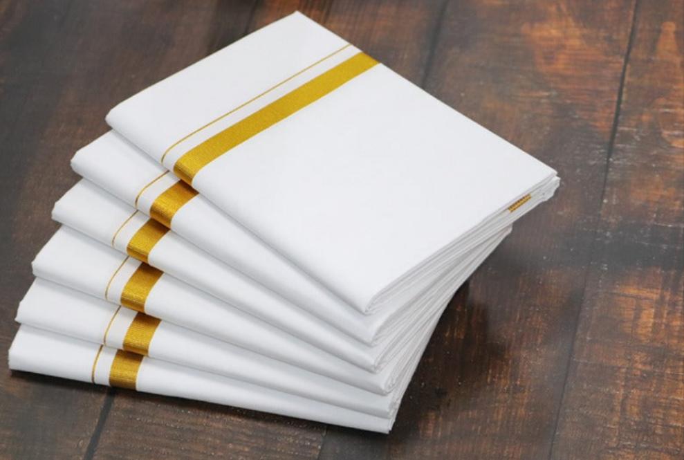 Jari White 30k Dhoti - (3.90mtr = Double)