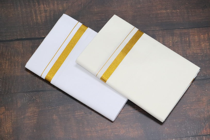 Jari+Cream 30k Dhotis (Combo 2 Dhotis) - 2mtr