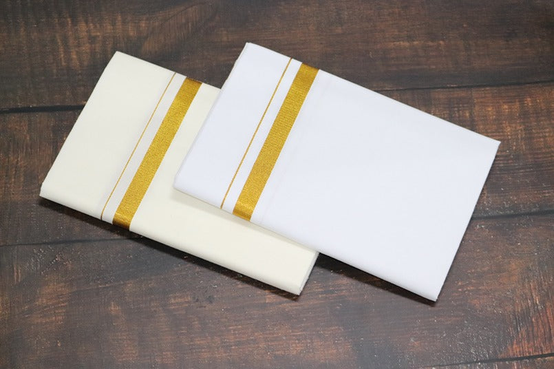 Jari+Cream 30k Dhotis (Combo 2 Dhotis) - 2mtr