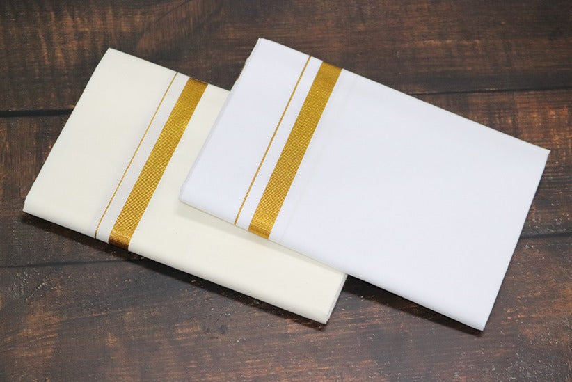 Jari+Cream 30k Dhotis (Combo 2 Dhotis) - 2mtr