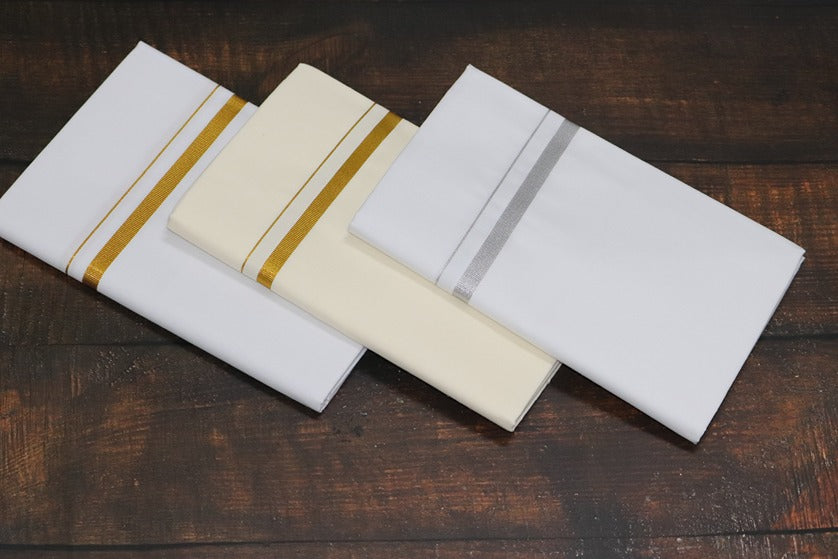 Jari+Silver+Cream 20k Dhotis (Combo 2 Dhotis) - 2mtr
