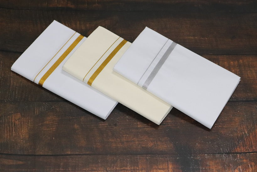 Jari+Silver+Cream 20k Dhotis (Combo 2 Dhotis) - 2mtr