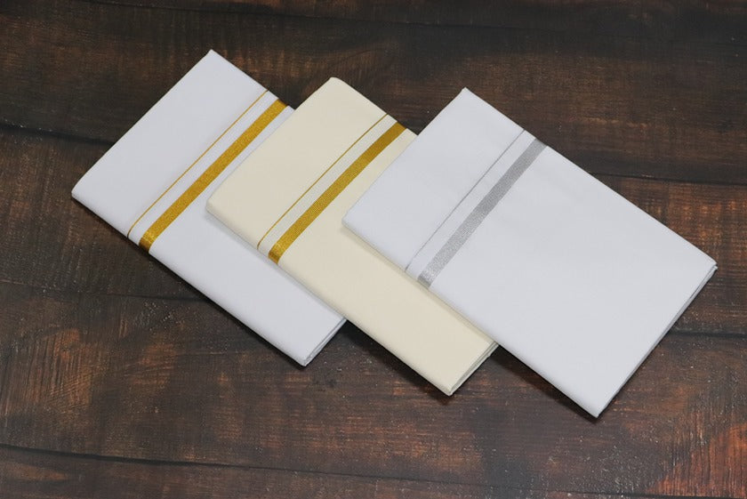 Jari+Silver+Cream 20k Dhotis (Combo 2 Dhotis) - 2mtr