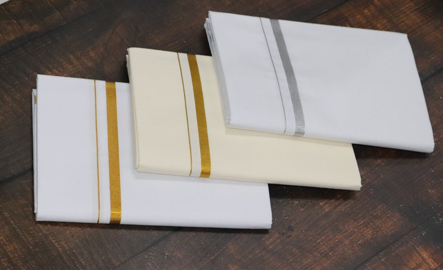 Jari+Silver+Cream 20k Dhotis (Combo 2 Dhotis) - 2mtr