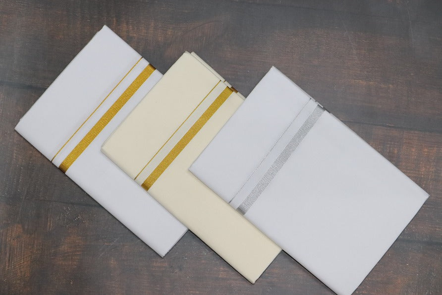 Jari+Silver+Cream 20k Dhotis (Combo 2 Dhotis) - 2mtr