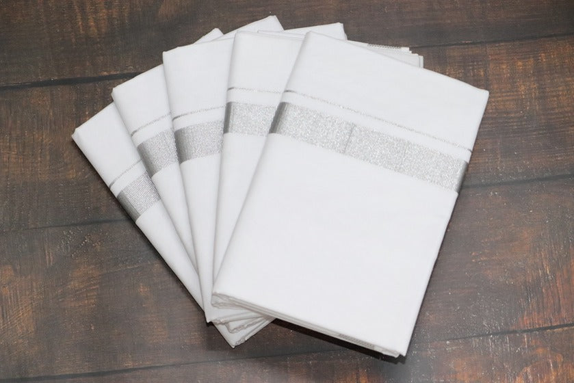Silver Jari 50k White Dhoti - (3.90mtr = Double)