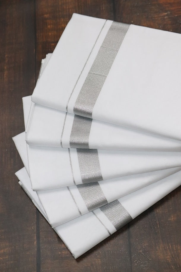 Silver Jari 50k White Dhoti - (3.90mtr = Double)