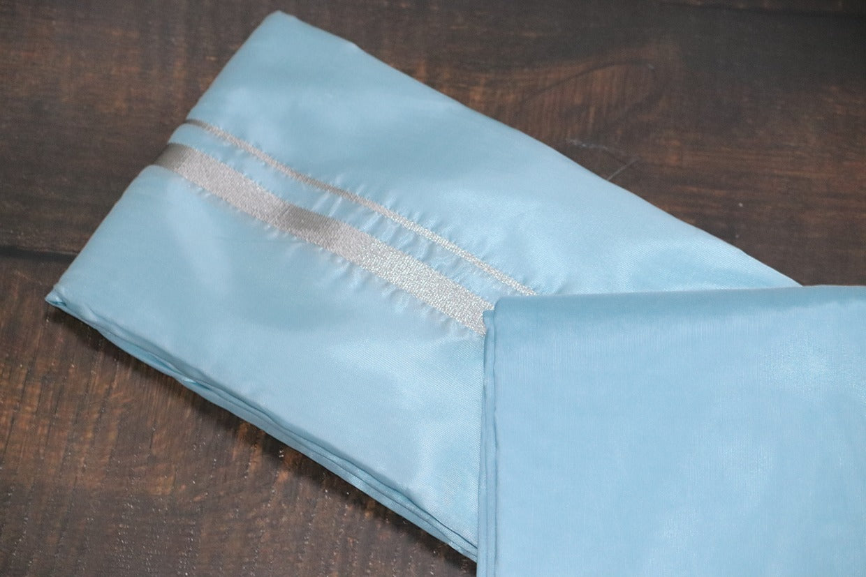 Artsilk Ocean Blue Combo Set (Shirt Fabric+Dhoti) with Silver Border