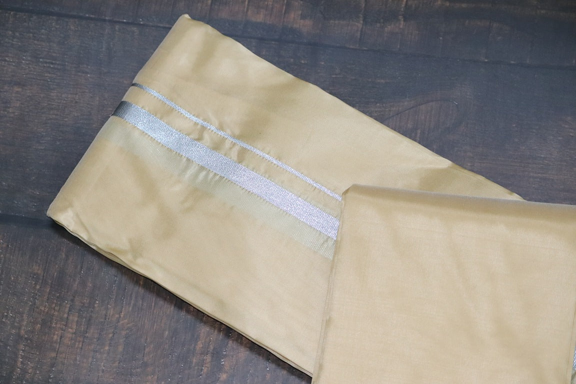 Artsilk Sunrise Yellow Combo Set (Shirt fabric+Dhoti) with Silver Border