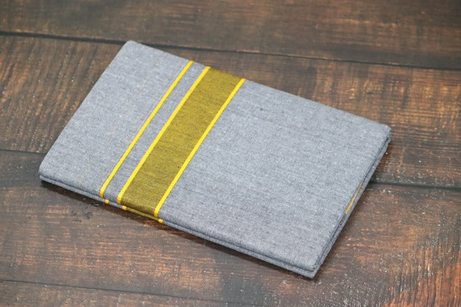 Grey Dhoti with Fancy Yellow Border - 2mtr