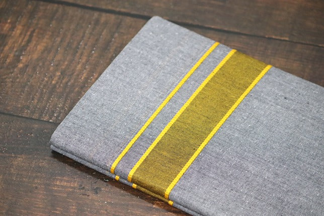 Grey Dhoti with Fancy Yellow Border - 2mtr