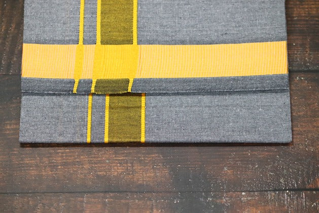 Grey Dhoti with Fancy Yellow Border - 2mtr