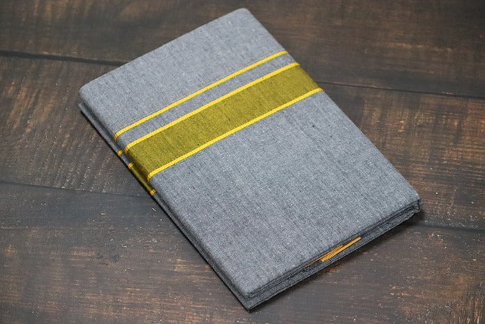 Grey Dhoti with Fancy Yellow Border - 2mtr